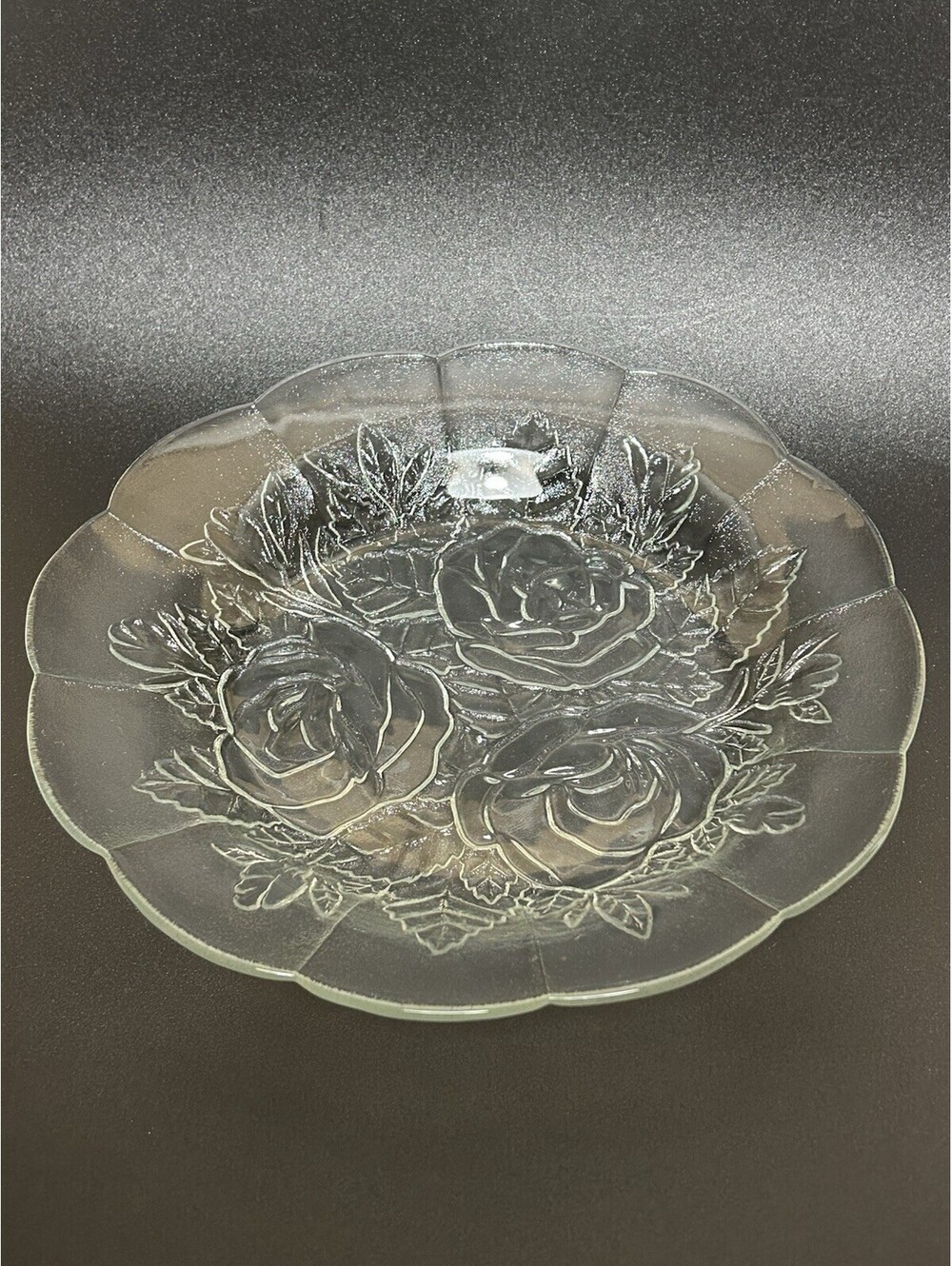 Vintage Pasari Crystal Livia 9" Coupe Soup Bowl Etched Roses 1960’s